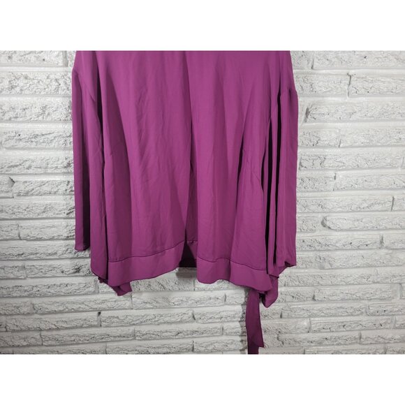 Worthington Women Top 2X Plus Asymmetric Sleeve Purple Tie Hem Keyhole PUR62E - Picture 4 of 9